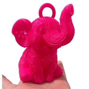 Large 3D Pink Elephant Bag Charm Keychain - Handcrafted